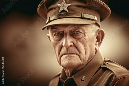 WWII Veteran's Legacy. A Close-Up Portrait of a Proud World War II Veteran in Uniform, Honoring Heroism and Sacrifice - Ai Generative