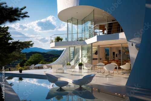 Modern villa, Embodies modernity and tranquility, emphasizing spaciousness and natural illumination. © visoot
