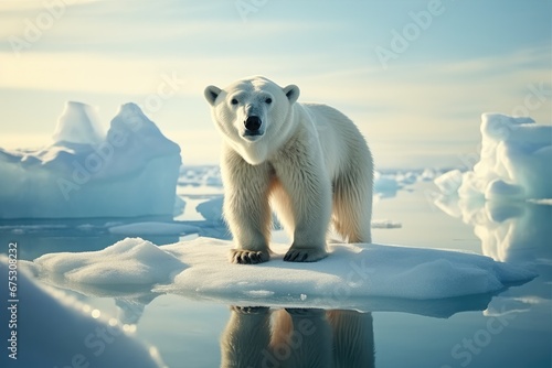 Polar bear on a block of ice.