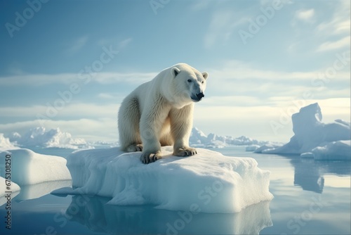 Polar bear on a block of ice.