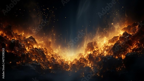 Majestic Cosmic Inferno  Fiery Asteroid Landscape Erupts Under a Night Sky of Glowing Embers