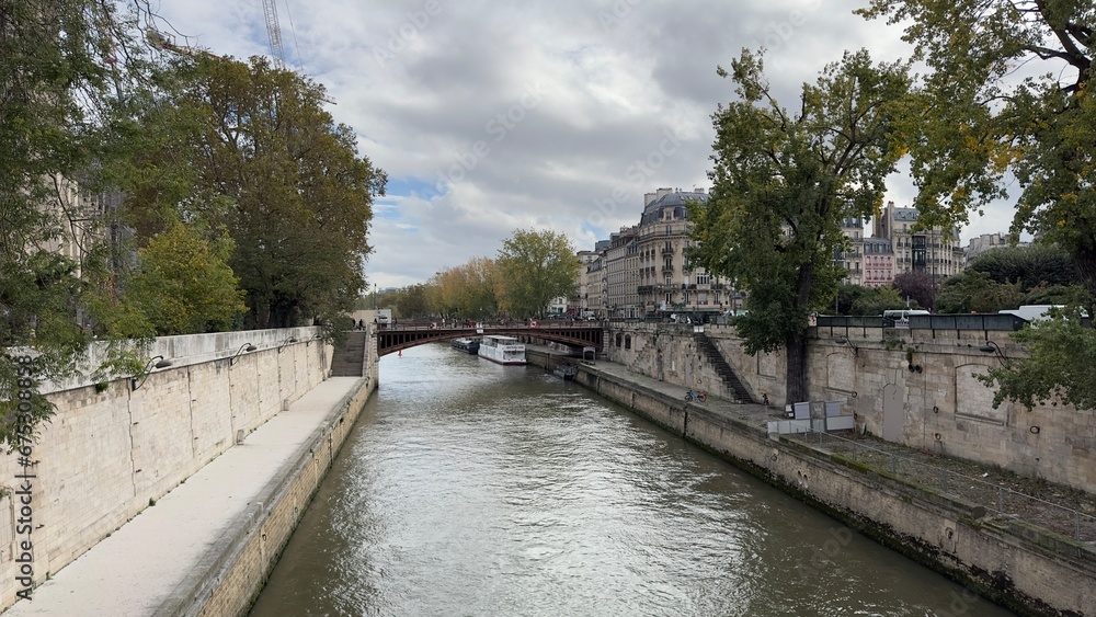 Beautiful view of paris france river and bridge