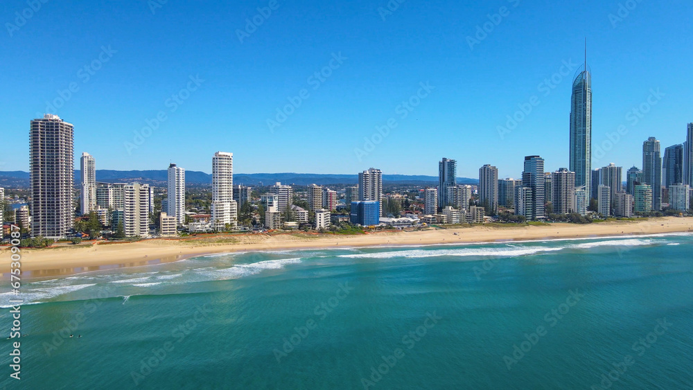 Aerial drone view of Surfers Paradise on the Gold Coast of Queensland, Australia on a sunny day Aerial drone view of Surfers Paradise on the Gold Coast of Queensland, Australia on a sunny day