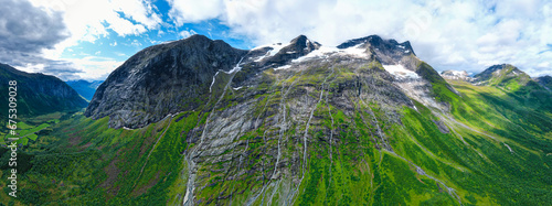Aerial view above the glaciers melting into the permafrost of Jostedalsbreen National Park	 photo