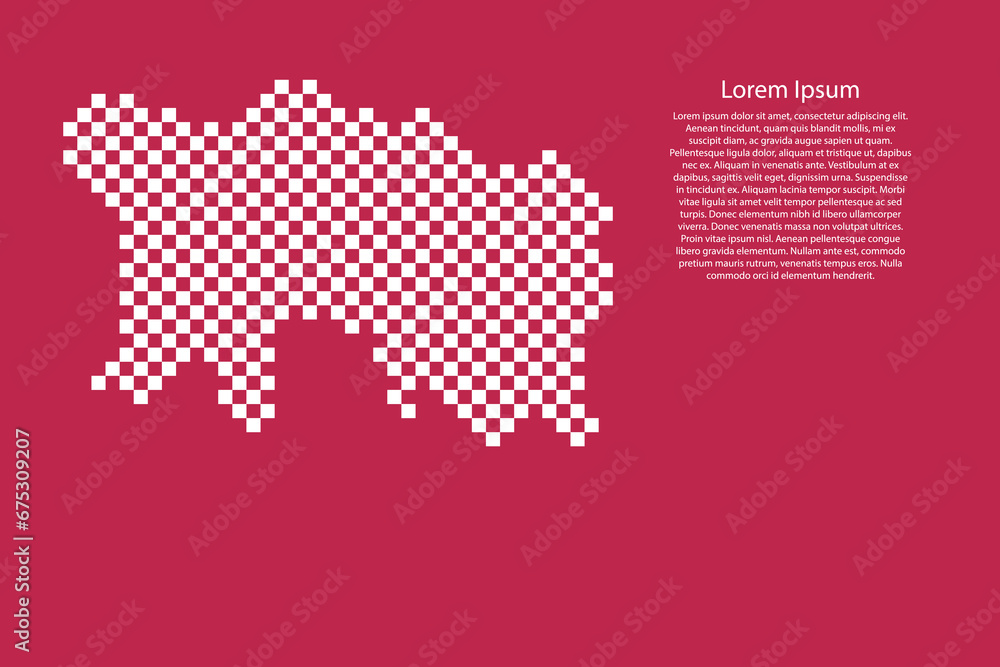 Jersey map country from checkered white square grid pattern on red viva magenta background