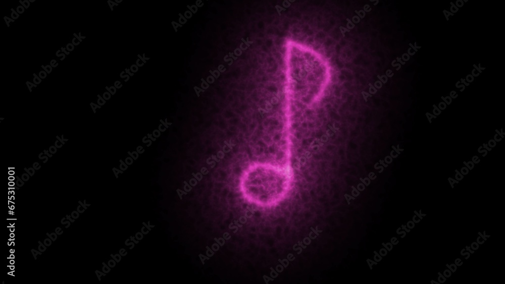 Pink neon note sign on a black background.