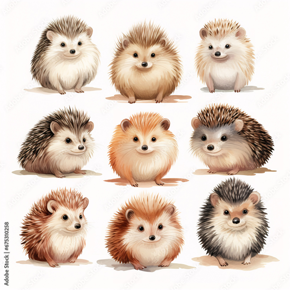 custom made wallpaper toronto digitalset of watercolor clip art of cute hedgehogs isolated on white background for graphic design