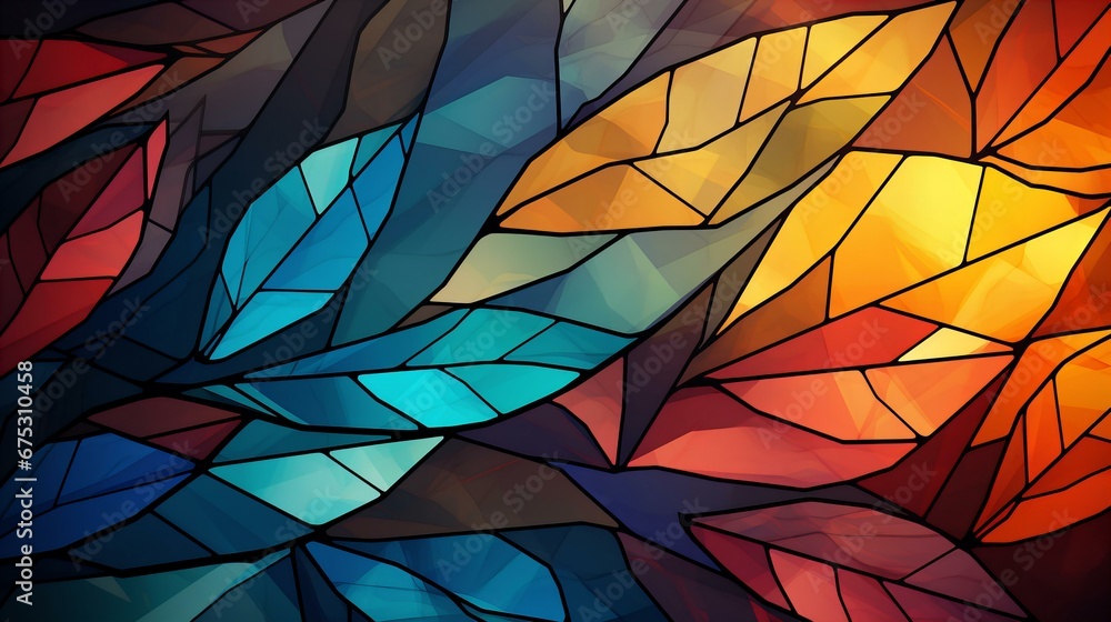 Abstract Kaleidoscope of Stained Glass Leaves in a Vibrant Mosaic of Autumn Hues