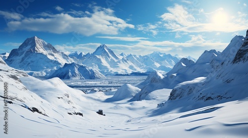 Winter panorama snowy mountains snowcapped peaks