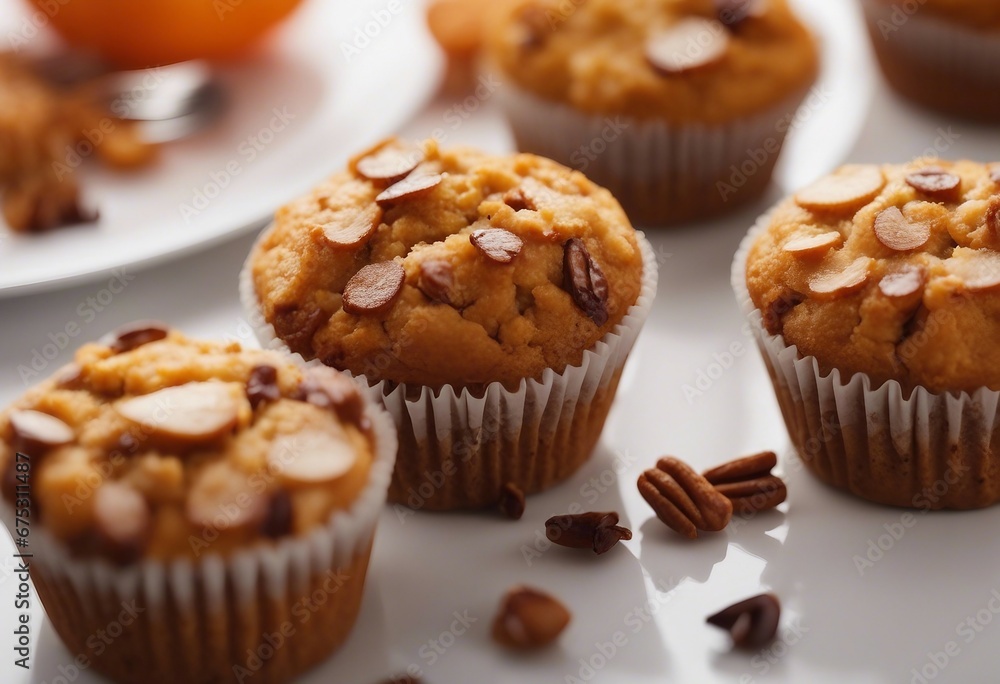 Pumpkin muffins on a white table homemade and freshly baked fall dessert or snack idea