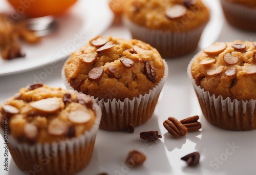 Pumpkin muffins on a white table homemade and freshly baked fall dessert or snack idea