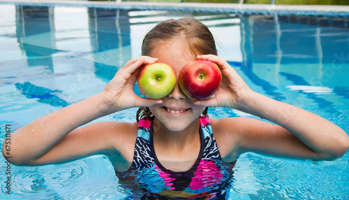 Schwimmkurs, kind, Äpfel, gesunde, ernährung, lifestyle, pool, neu, 