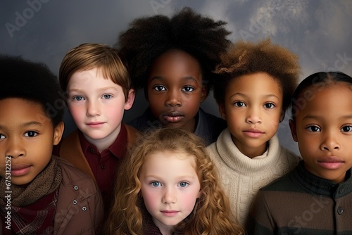 Faces of children of different races and ethnicities stare into the frame for selfies photo © vladico