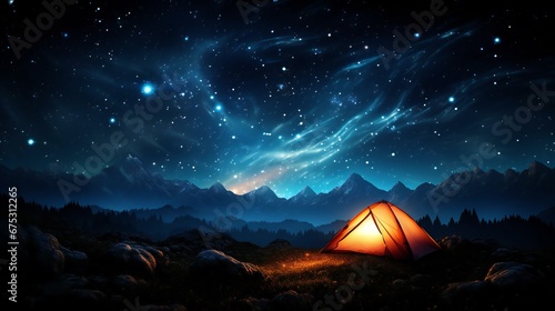 Starry Night Sky Illuminates Solitary Tent in the Serene Mountain Wilderness