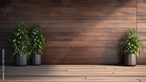 3D rendering interior of a living space with potted plant, natural light and shadow.