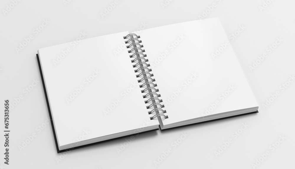 Notebook mockup. Blank notebook with black cover. Spiral notepad on white background Notebook mockup. Blank notebook with black cover. Spiral notepad on white background