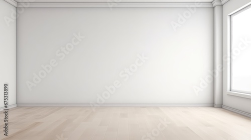 3D interior rendering of a empty room with a viewpoint from the airy window.