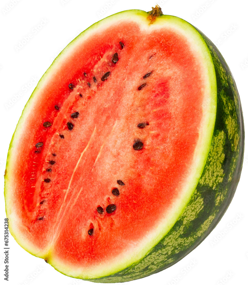 Pół arbuza bez tła | Half of watermelon with no background - obrazy, fototapety, plakaty 