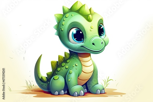 cute baby dinosaur cartoon illustration © krissikunterbunt