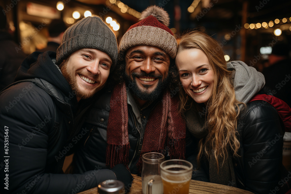 Generative ai collage photo of three people spend time together in bar Generative ai collage photo of three people spend time together in bar