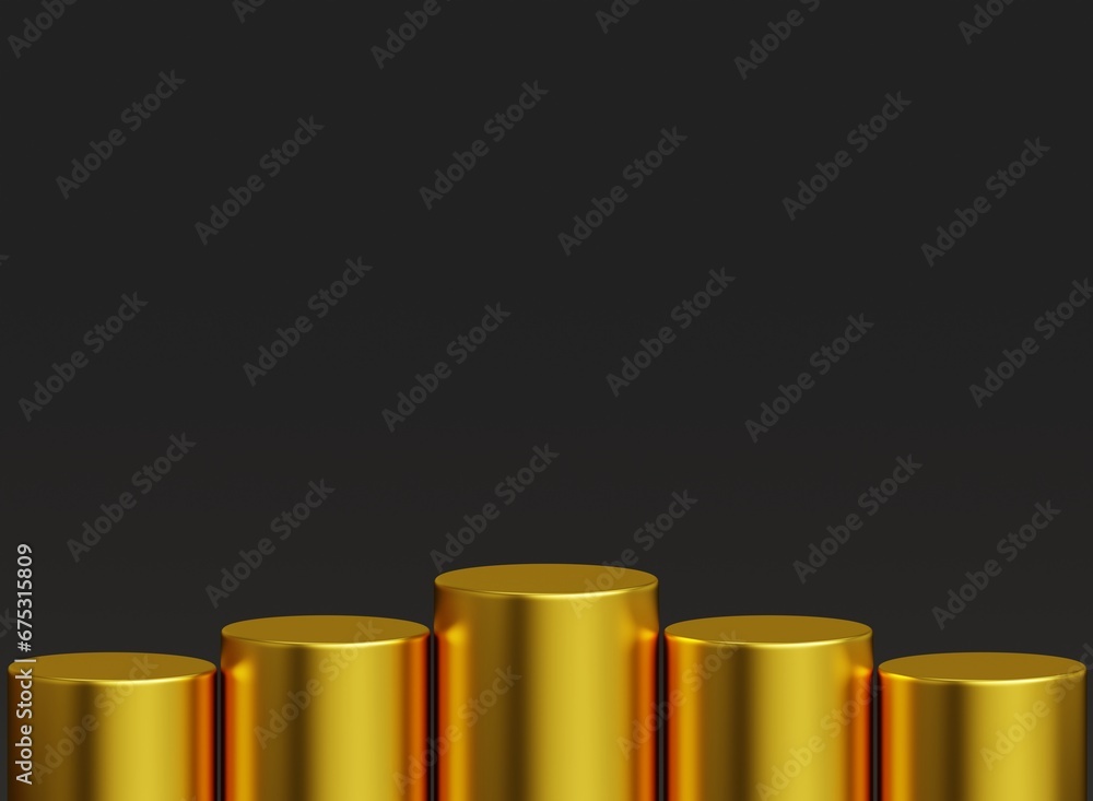 elegant cylindrical golden podium on black background for product presentation elegant cylindrical golden podium on black background for product presentation