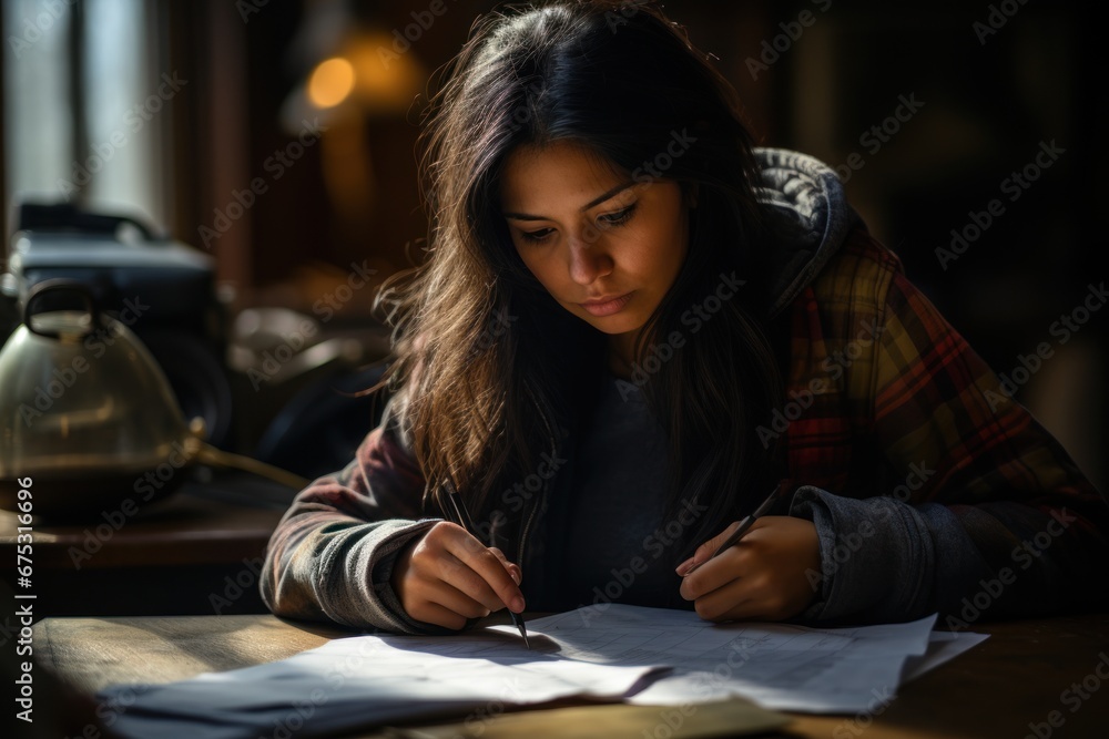 A desperate woman checking an expensive invoice A desperate woman checking an expensive invoice