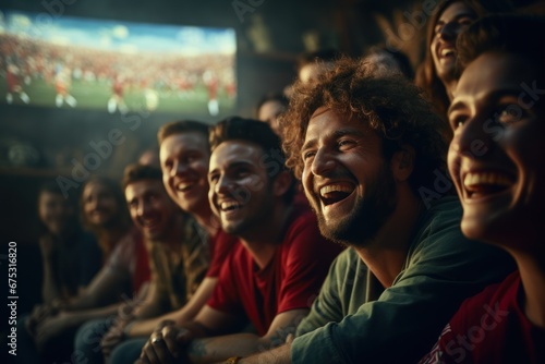 Group of friends watching a football match on TV photo