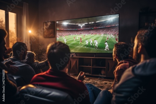 Group of friends watching a football match on TV photo