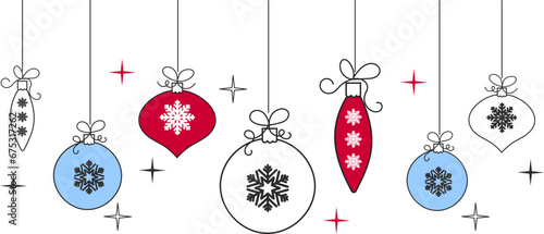 christmas hanging with balls in line art style. vector doodle sketch christmas ornament isolated on white background. illustration of new year holiday decoration