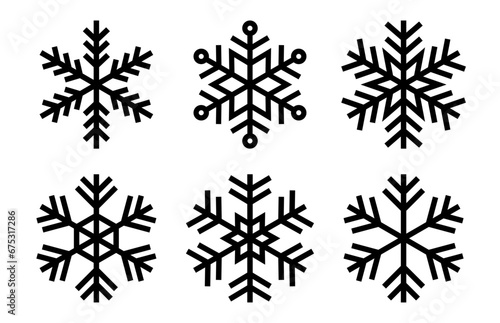 雪の結晶　アイコン　シンプル　黒　セット　シルエット　モノクロ