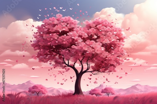 Illustration of a pink tree in the shape of a heart © Elen Nika