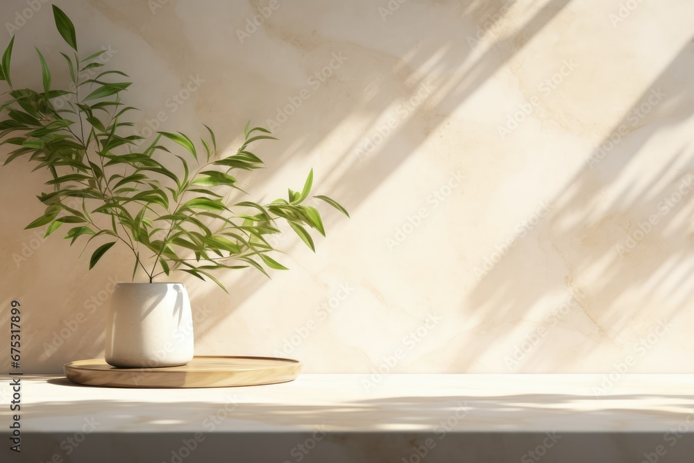 White Marble Table with White Vase and Indoor Plant Generative AI