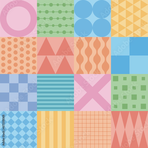 パステルカラーの幾何学模様のチェック柄の壁紙