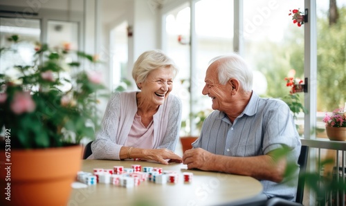 Elderly Couple Enjoying a Leisurely Game of Dominos