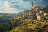 Scenic vista of ancient Matera. Generative AI