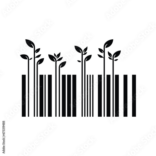 Conceptual barcode with tea leaves growing up isolated on white background perfect for tea bottle package product