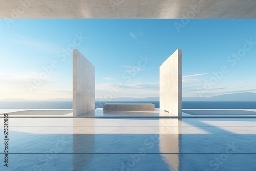 Architectural Serenity: A Panoramic Concrete Structure, Elegantly Embracing the Style of Calm Seas and Skies - Transparency, Opacity, and Tranquil Waters © Martin
