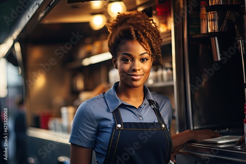Czarnoskóra właścicielka pracująca w restauracji 
