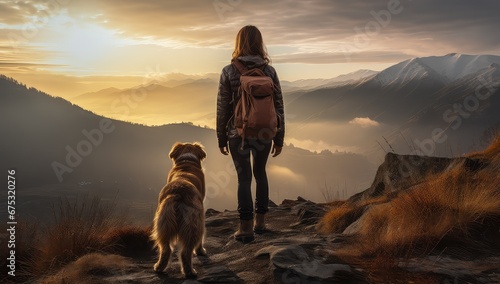 Dziewczyna z psem na szczycie góry.  © Bear Boy 