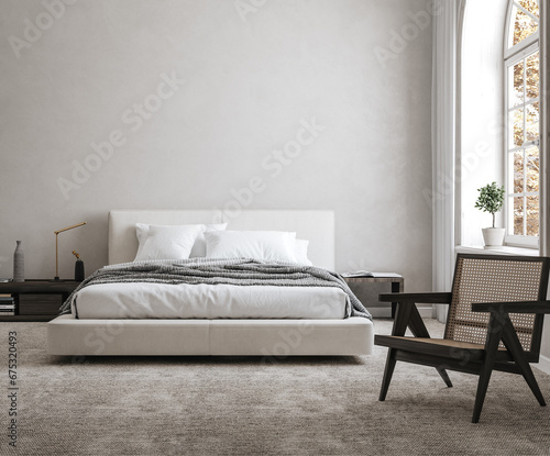Obraz na płótnie Home mockup, modern bedroom interior background, 3d render