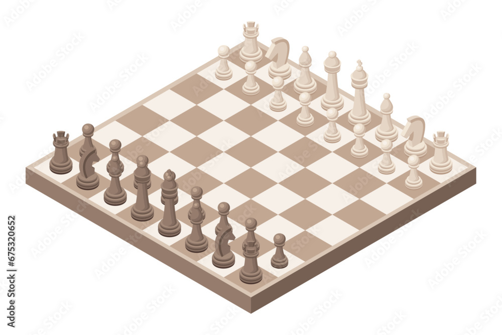 Illustration of white and black 3D isometric chess pieces on the chessboard. Vector and PNG on transparent background. Illustration of white and black 3D isometric chess pieces on the chessboard. Vector and PNG on transparent background.