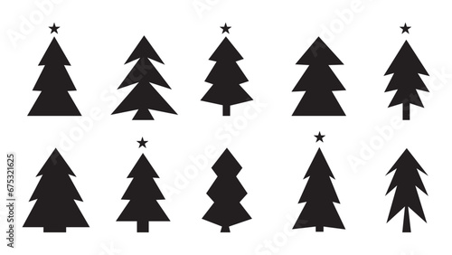 Christmas trees icons black set. Vector