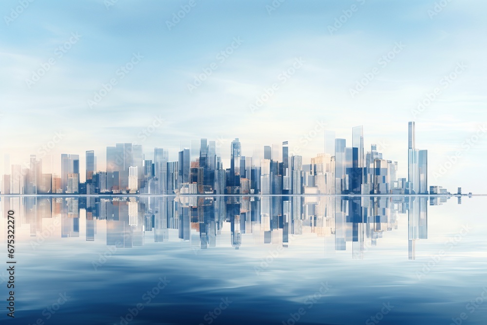 Fototapeta premium Seascape of Urban Calm: An Empty Concrete Structure in Panoramic Style, with Light Indigo and Bronze Tones - An Ethereal Gaze into Serenity and Architectural Beauty