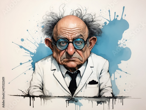 Very funny portrait, weerd caricature of doctor, illustration, comic, poster and tshirt mockup