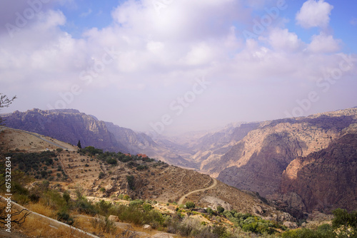 Treking route of beautiful meadow landscape with mountain background in Dana Valley