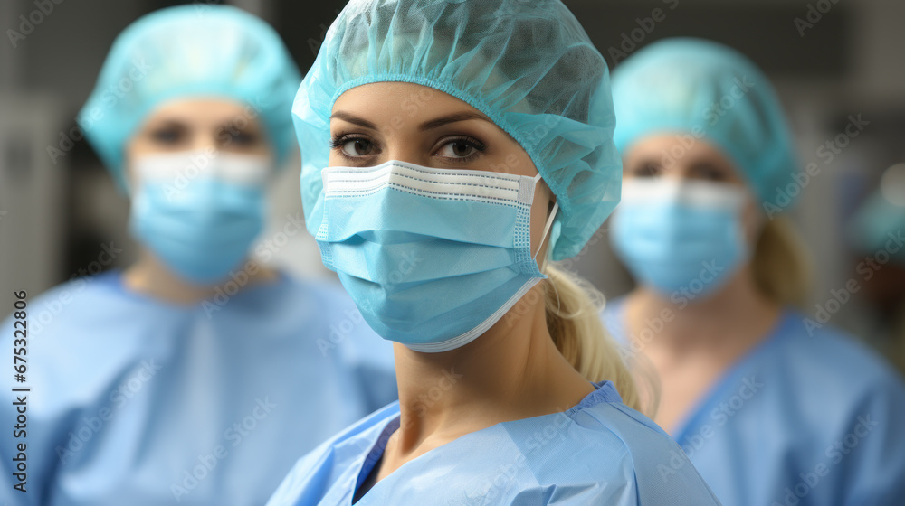 Focused Female Surgeon with Team Focused Female Surgeon with Team