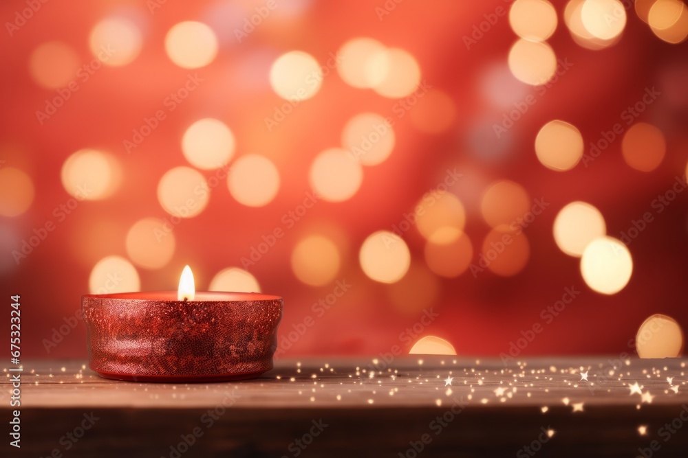 Red candle burning for Kwanzaa celebration with glittery background Red candle burning for Kwanzaa celebration with glittery background
