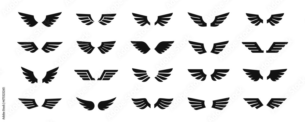 Wings flat icon. wings badges set. wing symbol. Vector illustration - obrazy, fototapety, plakaty 