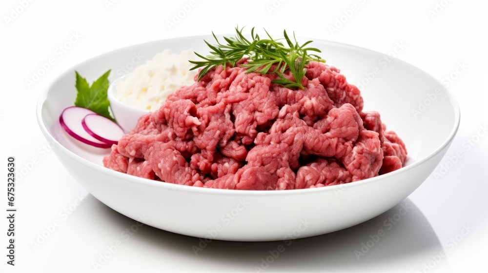 minced beef in a white background minced beef in a white background