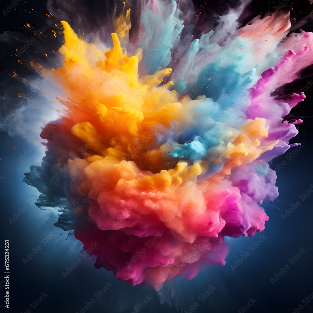 Burst of colored paint, multicolor splash of pain, colorful smoke, on dark background, abstract background,  color powder explosion isolated on a black background, rainbow
